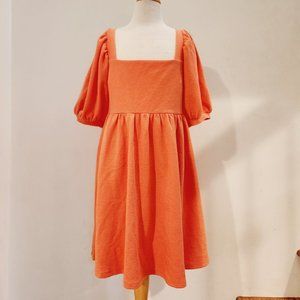 Scoop Square Neck Bright Orange Mini Baby doll Dress